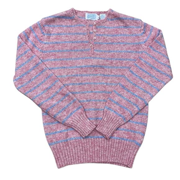 Northern Isles Sweaters - Northern Isles Size S New Zealand Wool Pink 80s Striped Vintage Henley Sweater